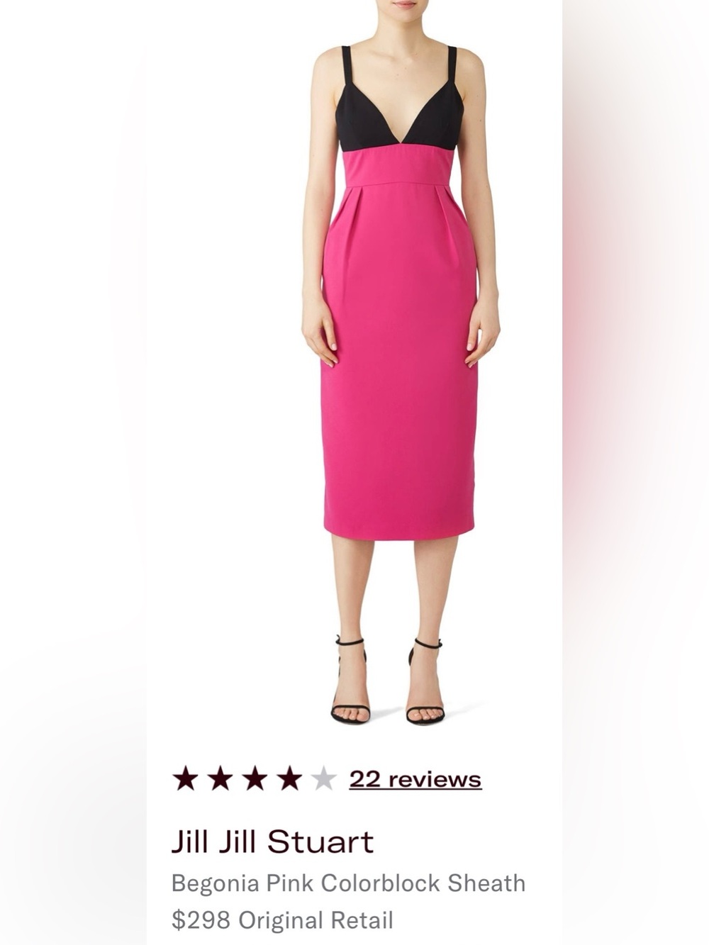 Jill Stuart Pink and Black Begonia Colorblock Midi Cocktail Dress